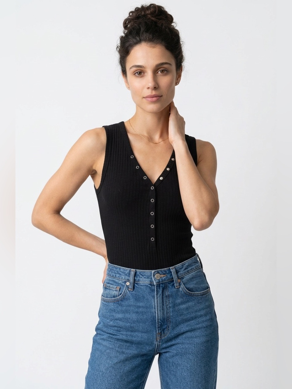Dex slvless Henley bodysuit
